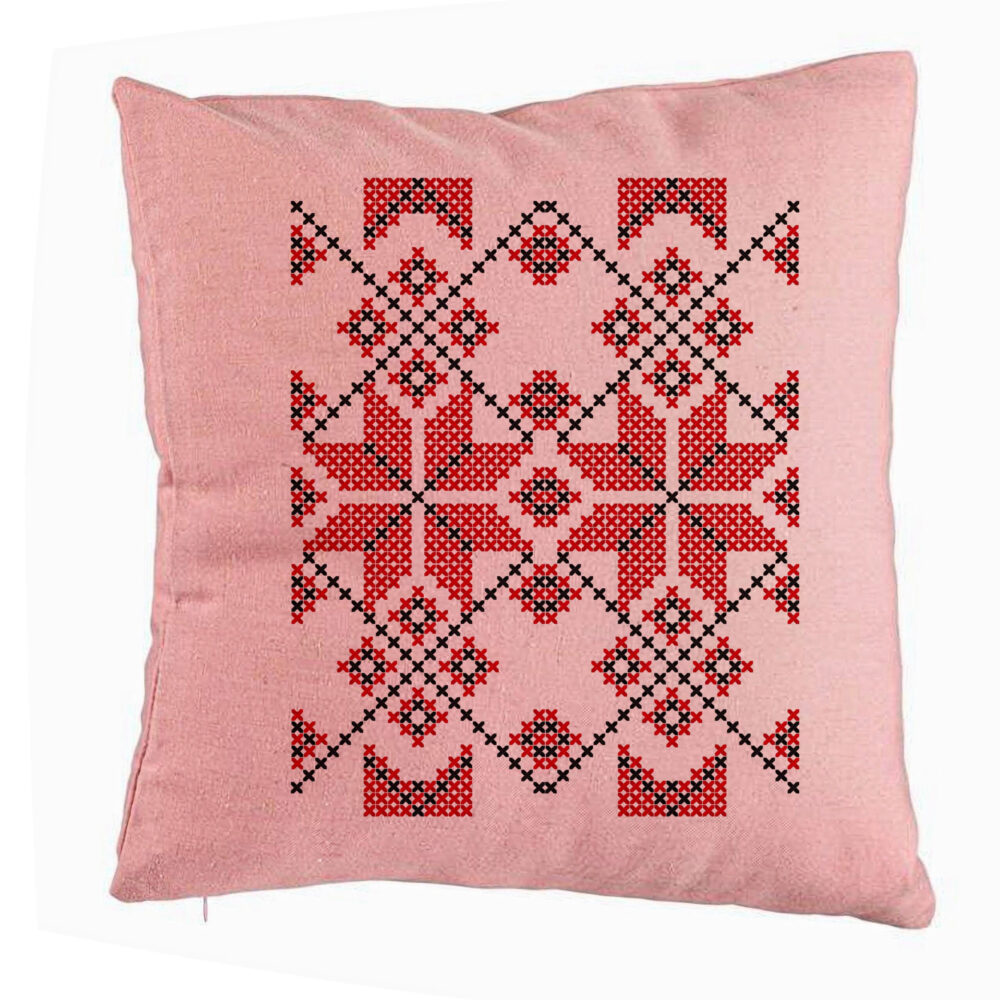 Perna Decorativa, Model cu Motive Romanesti, 40x40 cm, Roz, Husa Detasabila, Burduf 5 Perna Decorativa