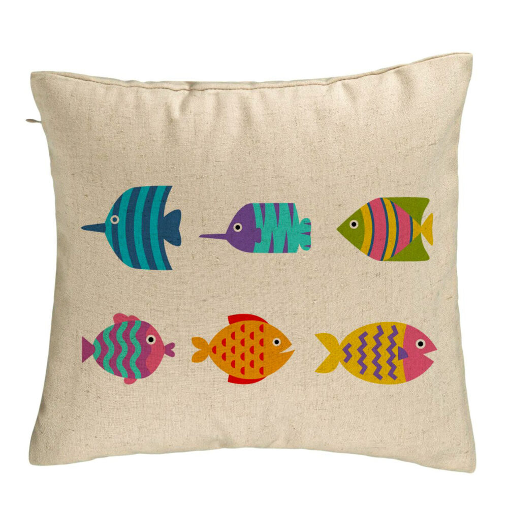 Perna Decorativa, Model cu Pesti Multicolor, 40x40 cm, Bej, Husa Detasabila, Burduf 5 Perna Decorativa