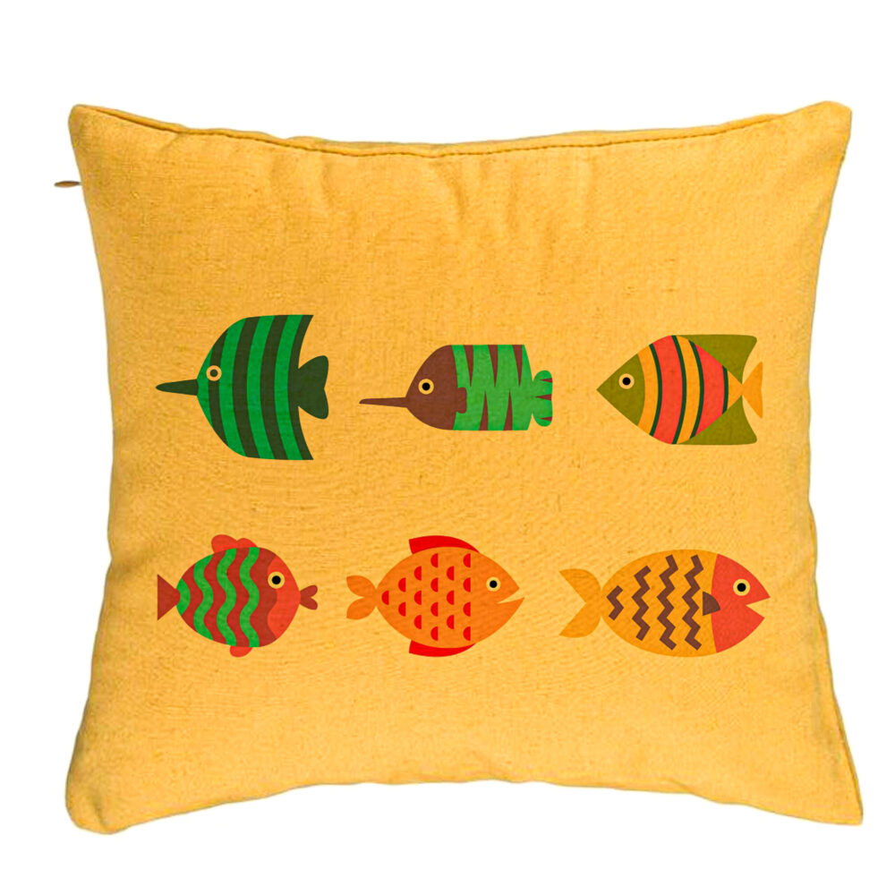 Perna Decorativa, Model cu Pesti Multicolor, 40x40 cm, Galben, Husa Detasabila, Burduf 5 Perna Decorativa