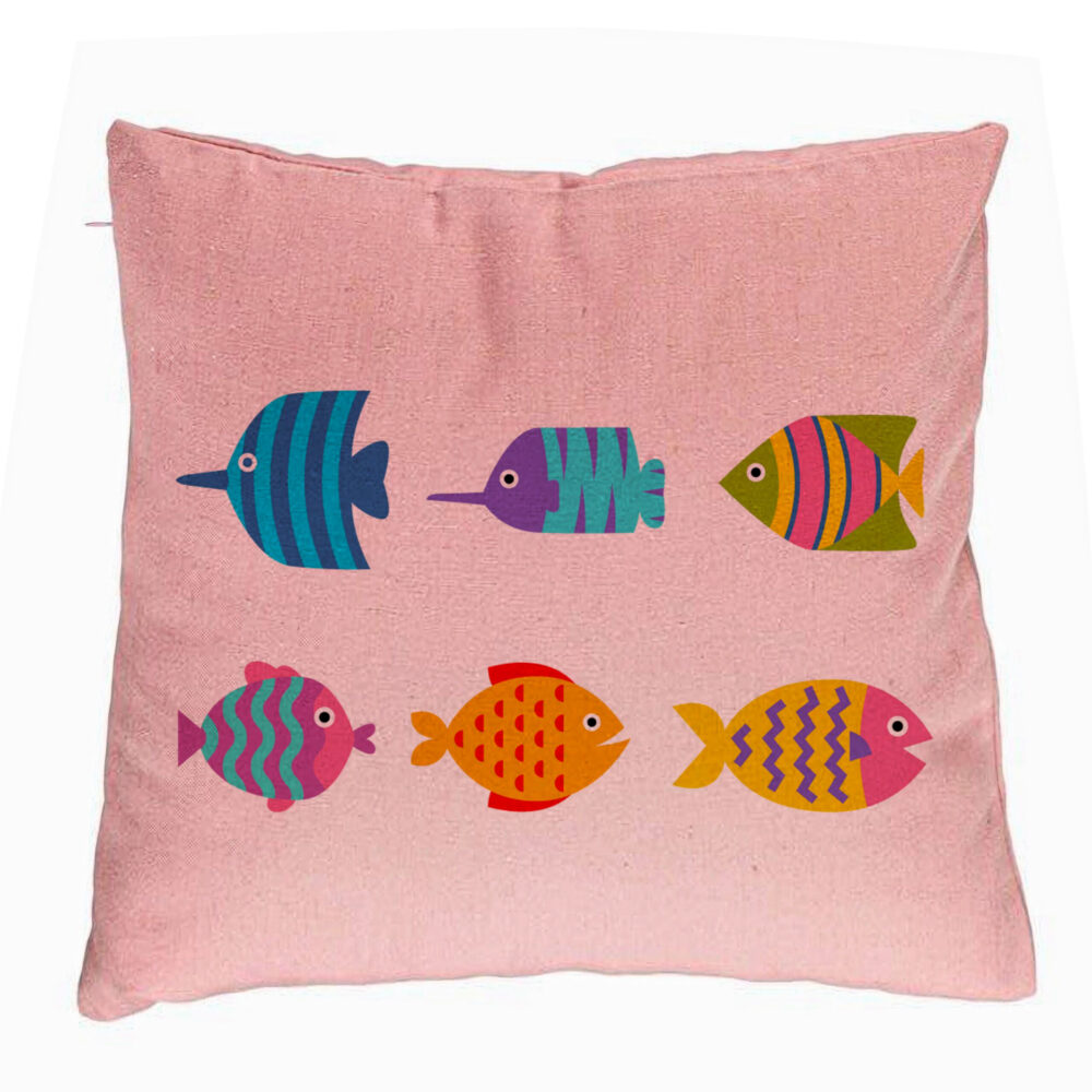 Perna Decorativa, Model cu Pesti Multicolor, 40x40 cm, Roz, Husa Detasabila, Burduf 5 Perna Decorativa