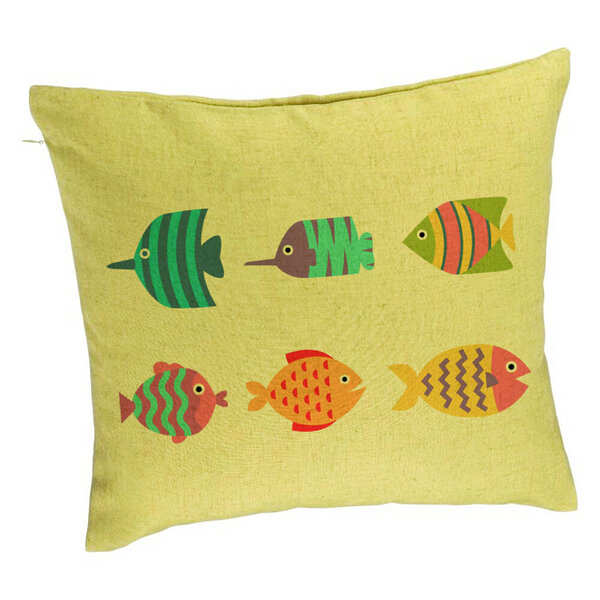 Perna Decorativa, Model cu Pesti Multicolor, 40x40 cm, Verde, Husa Detasabila, Burduf 5 Perna Decorativa