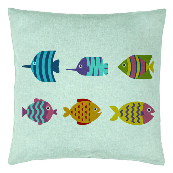 Perna Decorativa, Model cu Pesti Multicolor, 40x40 cm, Verde Menta, Husa Detasabila, Burduf 15 Perna Decorativa