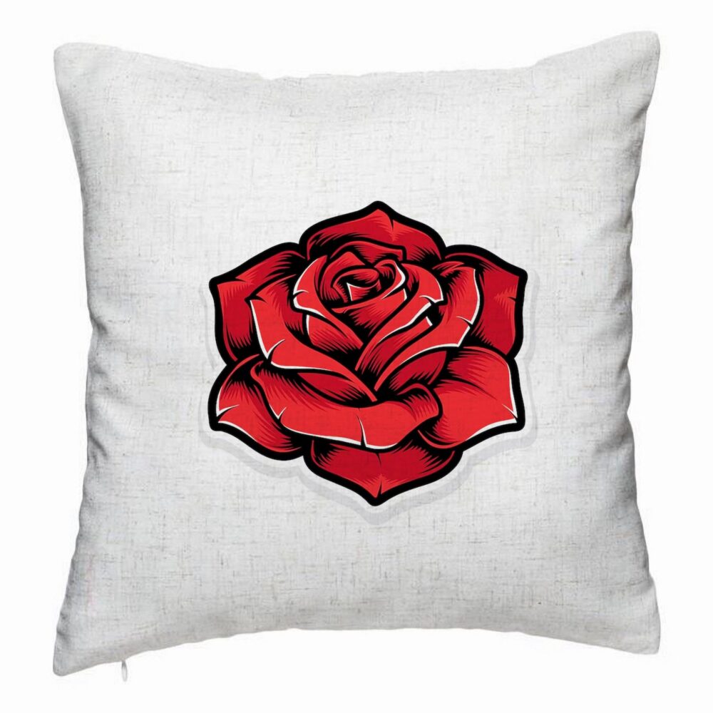 Perna Decorativa, Model cu Trandafir Rosu, 40x40 cm, Alb Murdar, Husa Detasabila, Burduf 5 Perna Decorativa