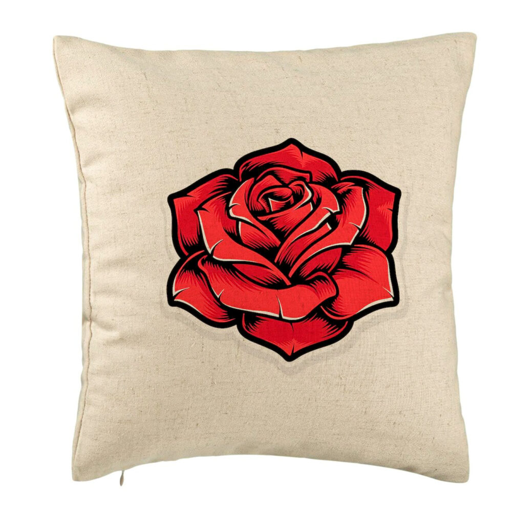 Perna Decorativa, Model cu Trandafir Rosu, 40x40 cm, Bej, Husa Detasabila, Burduf 5 Perna Decorativa