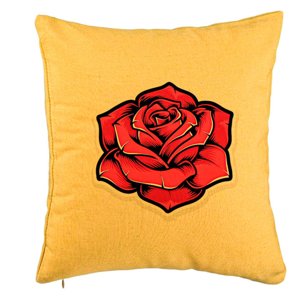 Perna Decorativa, Model cu Trandafir Rosu, 40x40 cm, Galben, Husa Detasabila, Burduf 5 Perna Decorativa