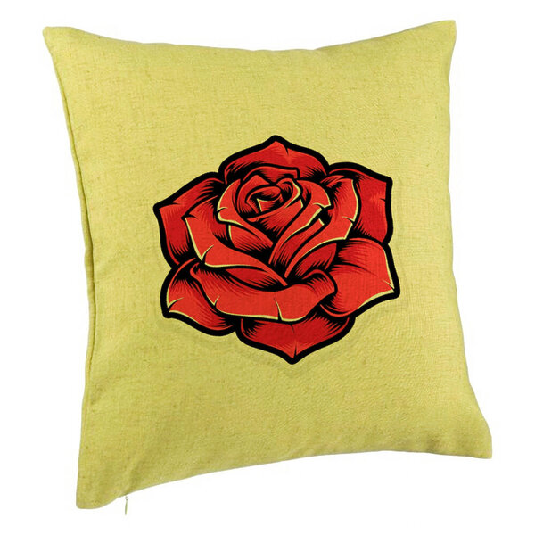 Perna Decorativa, Model cu Trandafir Rosu, 40x40 cm, Verde, Husa Detasabila, Burduf 5 Perna Decorativa