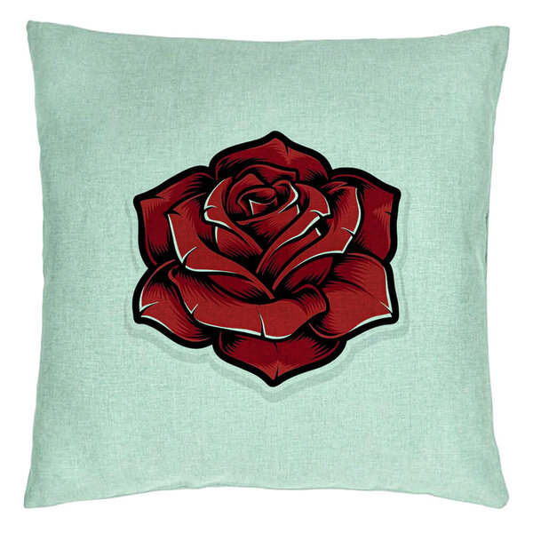 Perna Decorativa, Model cu Trandafir Rosu, 40x40 cm, Verde Menta, Husa Detasabila, Burduf 15 Perna Decorativa