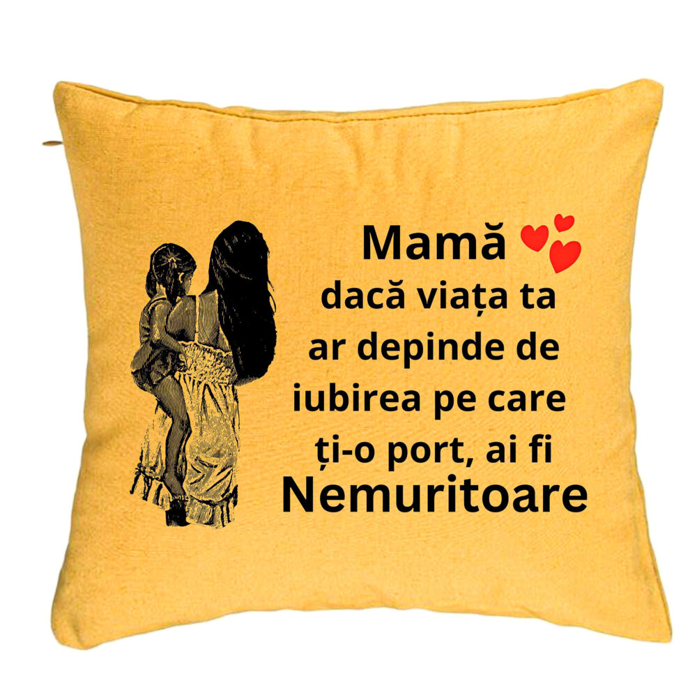 Perna Decorativa, Model pentru Mama 1, 40x40 cm, Galben, Husa Detasabila, Burduf 5 Perna Decorativa