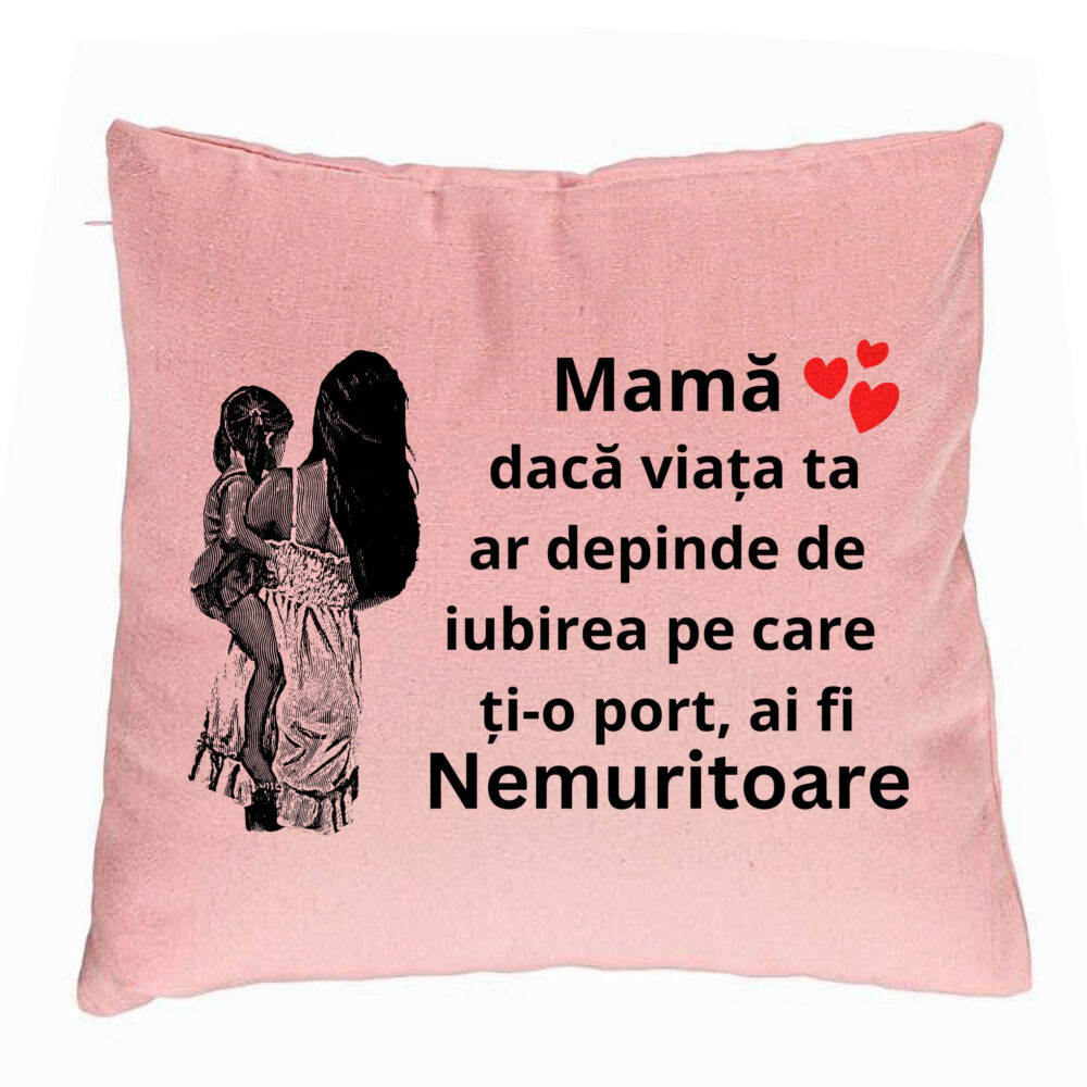 Perna Decorativa, Model pentru Mama 1, 40x40 cm, Roz, Husa Detasabila, Burduf 5 Perna Decorativa