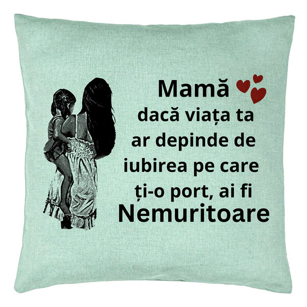Perna Decorativa, Model pentru Mama 1, 40x40 cm, Verde Menta, Husa Detasabila, Burduf 15 Perna Decorativa