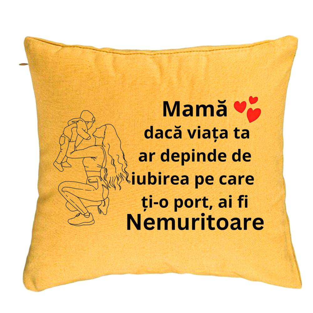 Perna Decorativa, Model pentru Mama 10, 40x40 cm, Galben, Husa Detasabila, Burduf 5 Perna Decorativa