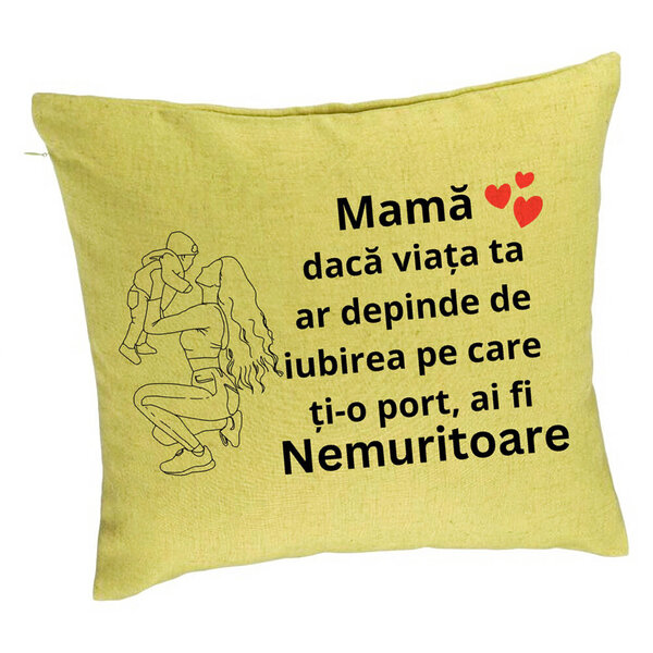 Perna Decorativa, Model pentru Mama 10, 40x40 cm, Verde, Husa Detasabila, Burduf 5 Perna Decorativa