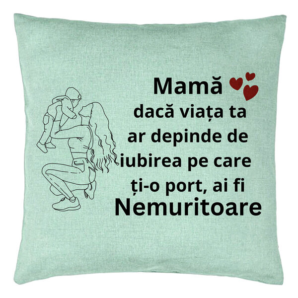 Perna Decorativa, Model pentru Mama 10, 40x40 cm, Verde Menta, Husa Detasabila, Burduf 15 Perna Decorativa