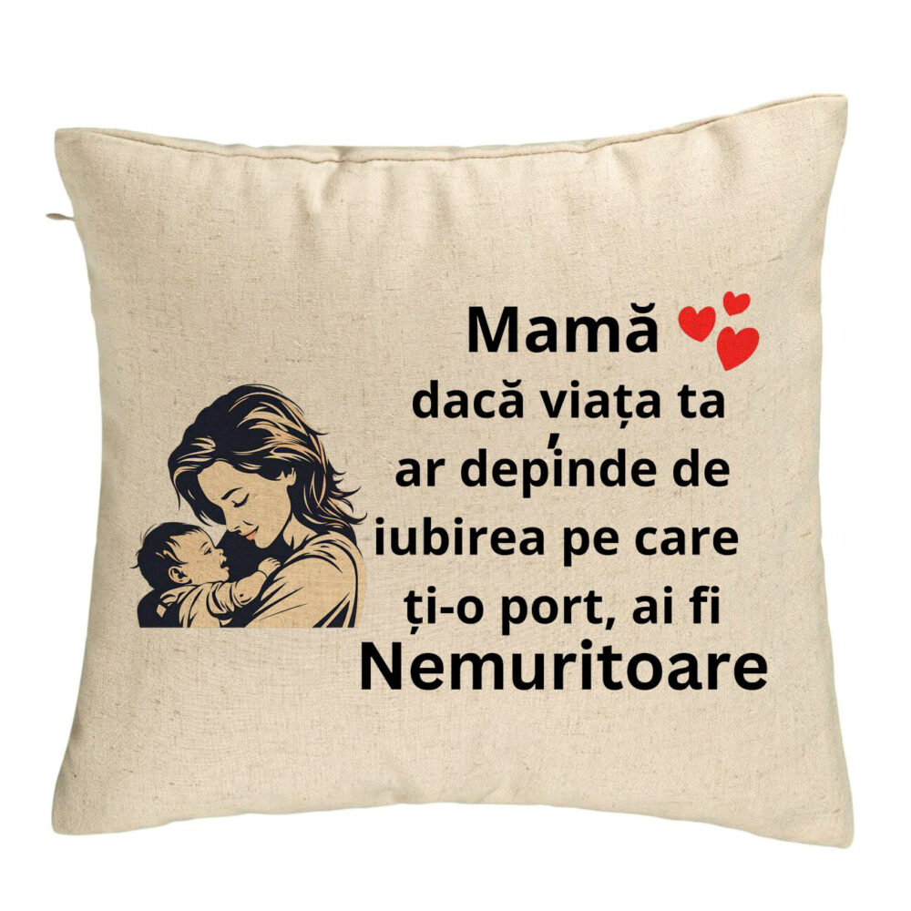 Perna Decorativa, Model pentru Mama 11, 40x40 cm, Bej, Husa Detasabila, Burduf 5 Perna Decorativa