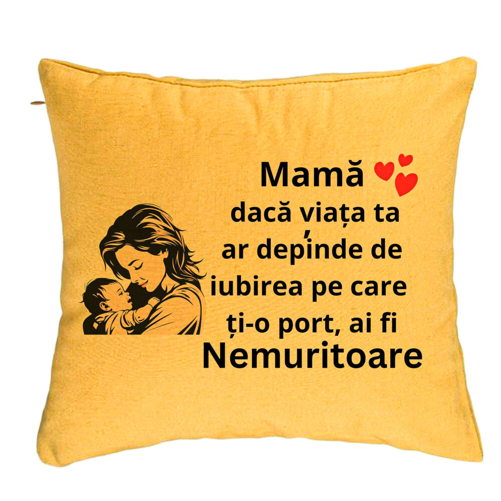 Perna Decorativa, Model pentru Mama 11, 40x40 cm, Galben, Husa Detasabila, Burduf 5 Perna Decorativa