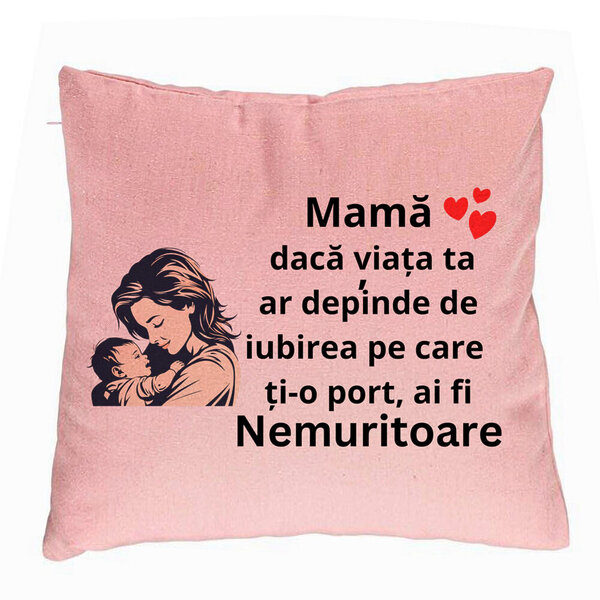 Perna Decorativa, Model pentru Mama 11, 40x40 cm, Roz, Husa Detasabila, Burduf 5 Perna Decorativa