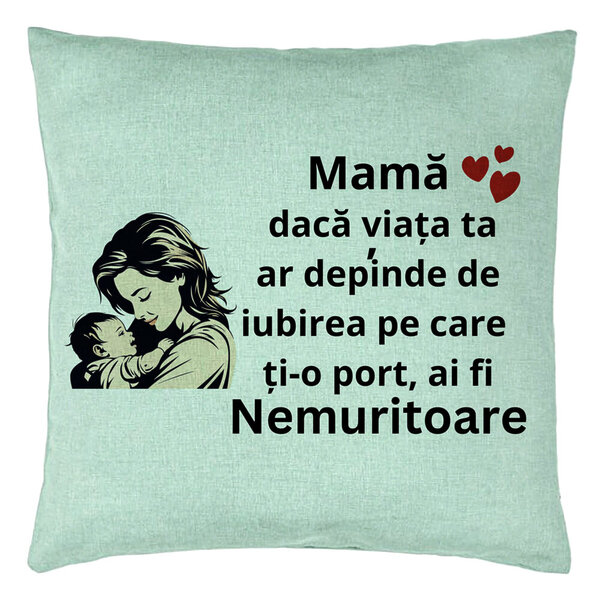 Perna Decorativa, Model pentru Mama 11, 40x40 cm, Verde Menta, Husa Detasabila, Burduf 15 Perna Decorativa