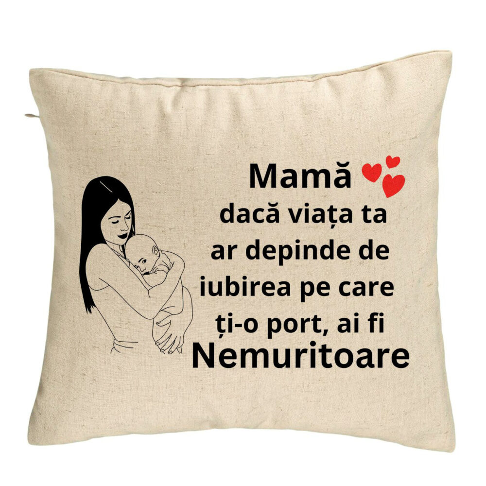 Perna Decorativa, Model pentru Mama 12, 40x40 cm, Bej, Husa Detasabila, Burduf 5 Perna Decorativa