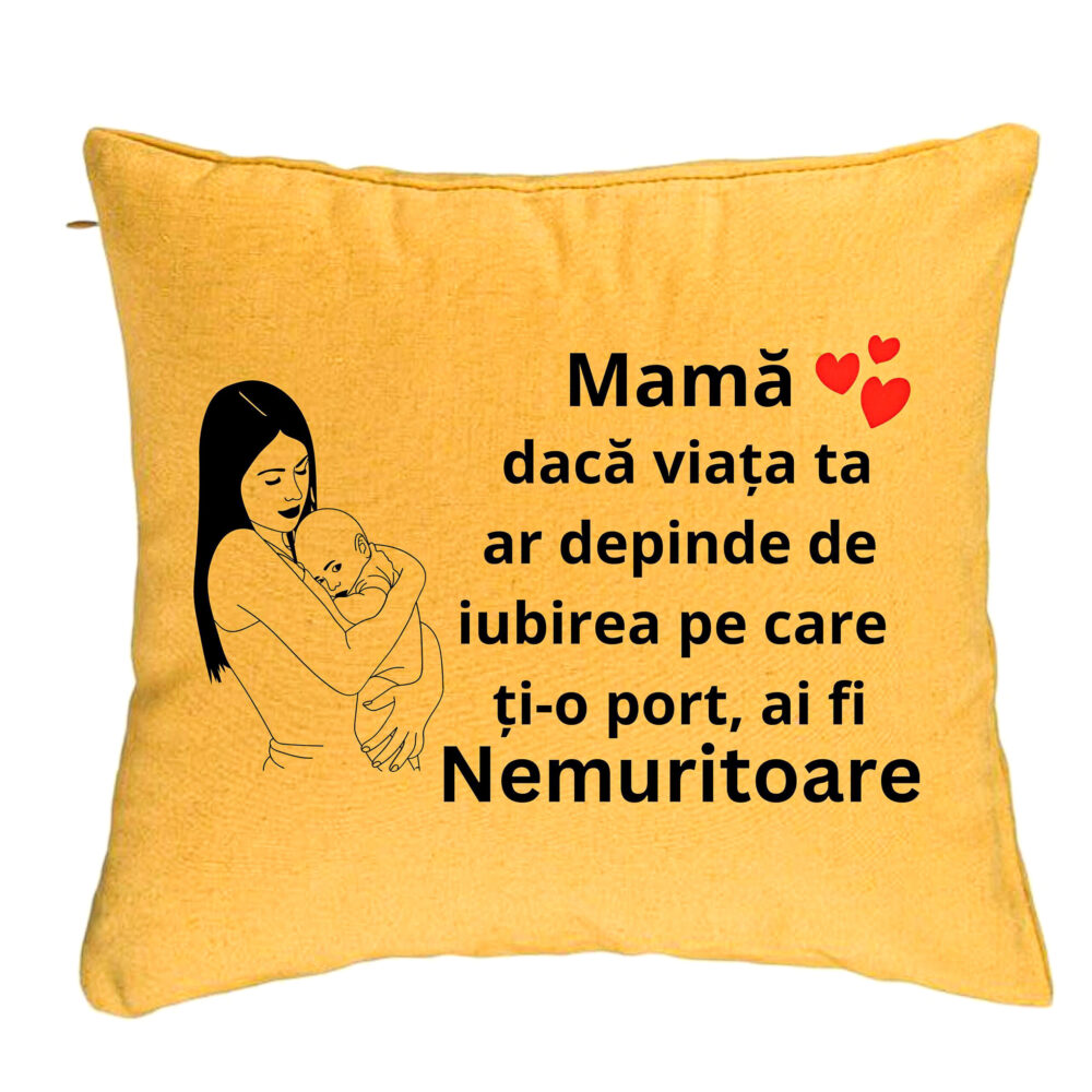 Perna Decorativa, Model pentru Mama 12, 40x40 cm, Galben, Husa Detasabila, Burduf 5 Perna Decorativa