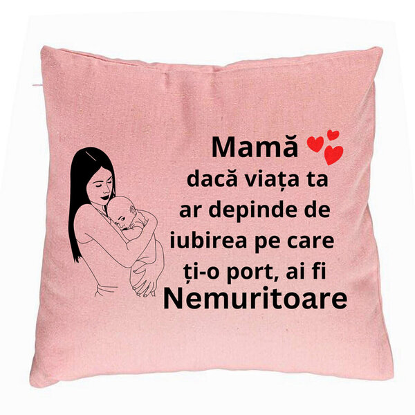 Perna Decorativa, Model pentru Mama 12, 40x40 cm, Roz, Husa Detasabila, Burduf 5 Perna Decorativa