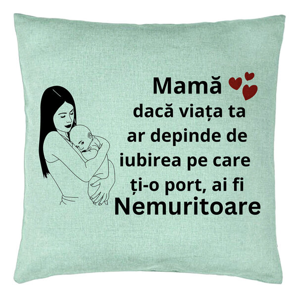 Perna Decorativa, Model pentru Mama 12, 40x40 cm, Verde Menta, Husa Detasabila, Burduf 15 Perna Decorativa