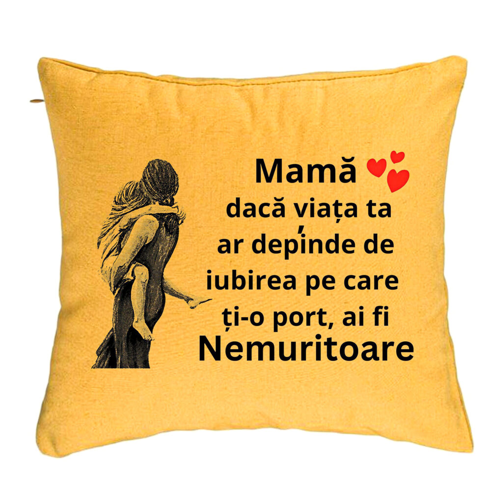Perna Decorativa, Model pentru Mama 2, 40x40 cm, Galben, Husa Detasabila, Burduf 5 Perna Decorativa