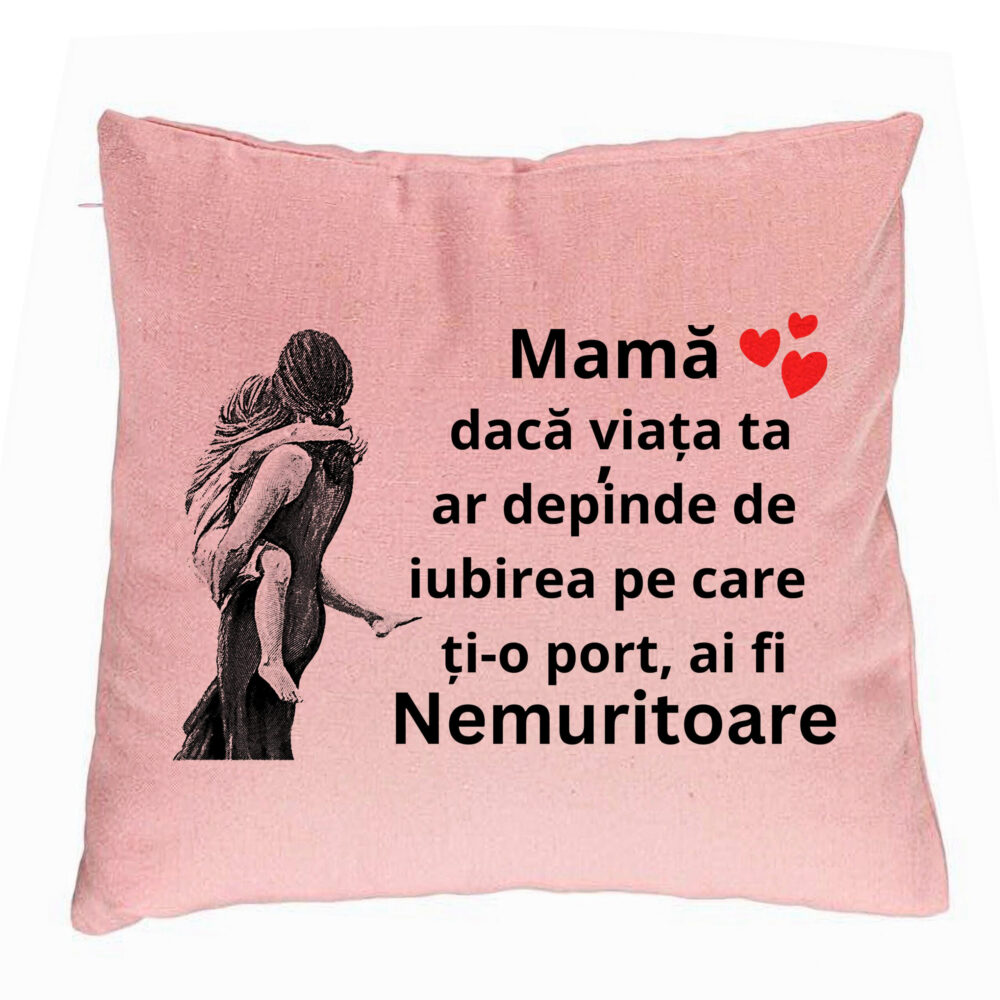 Perna Decorativa, Model pentru Mama 2, 40x40 cm, Roz, Husa Detasabila, Burduf 5 Perna Decorativa
