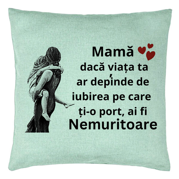 Perna Decorativa, Model pentru Mama 2, 40x40 cm, Verde Menta, Husa Detasabila, Burduf 15 Perna Decorativa