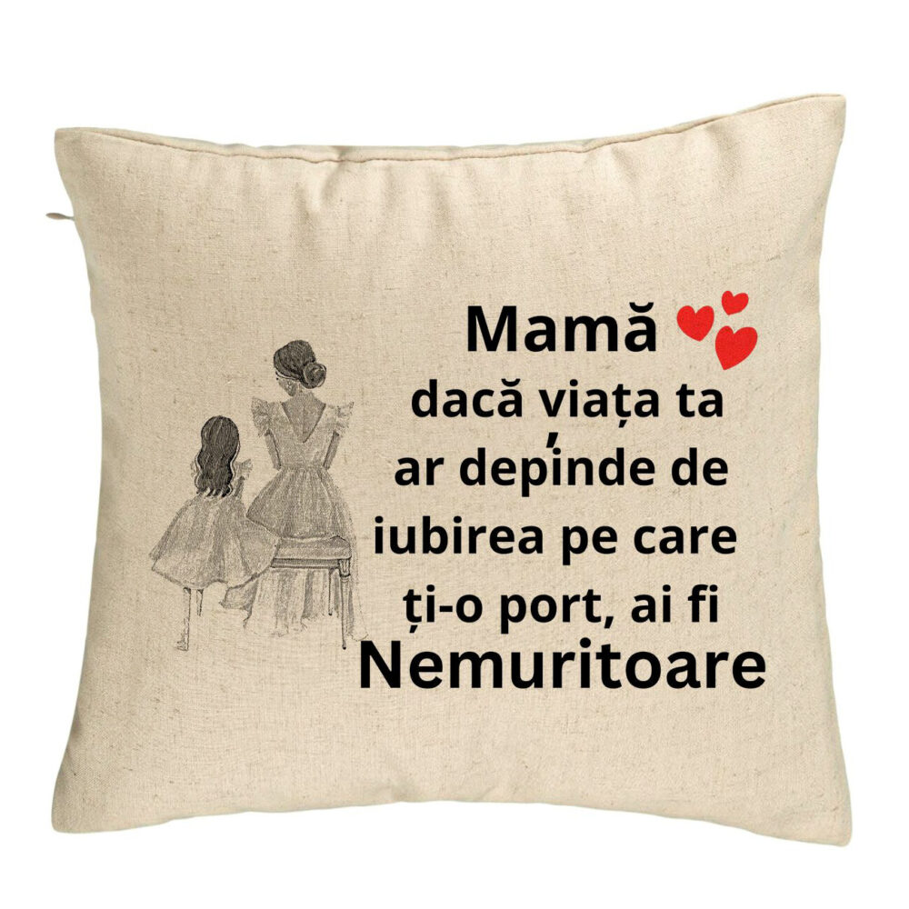 Perna Decorativa, Model pentru Mama 3, 40x40 cm, Bej, Husa Detasabila, Burduf 5 Perna Decorativa