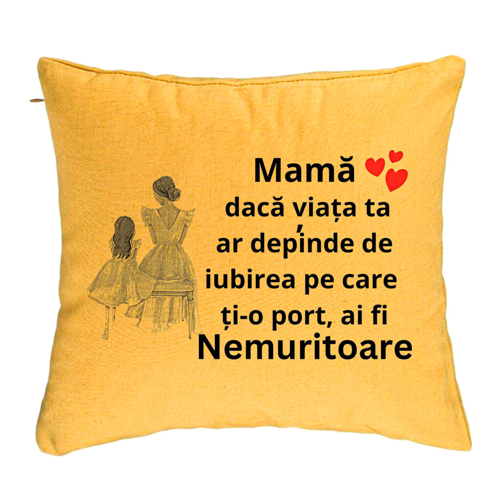 Perna Decorativa, Model pentru Mama 3, 40x40 cm, Galben, Husa Detasabila, Burduf 5 Perna Decorativa