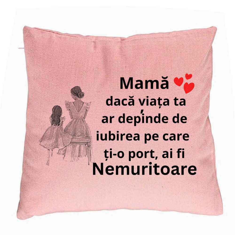 Perna Decorativa, Model pentru Mama 3, 40x40 cm, Roz, Husa Detasabila, Burduf 5 Perna Decorativa