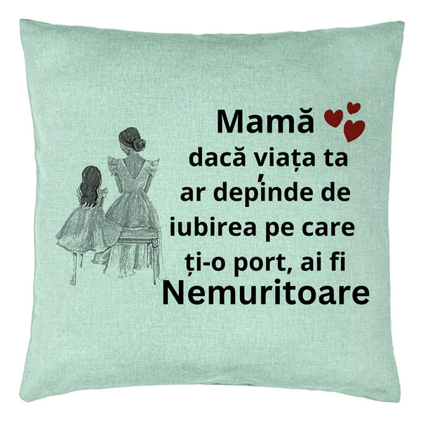Perna Decorativa, Model pentru Mama 3, 40x40 cm, Verde Menta, Husa Detasabila, Burduf 15 Perna Decorativa