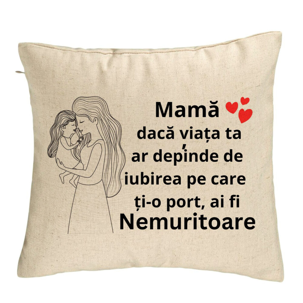 Perna Decorativa, Model pentru Mama 4, 40x40 cm, Bej, Husa Detasabila, Burduf 5 Perna Decorativa