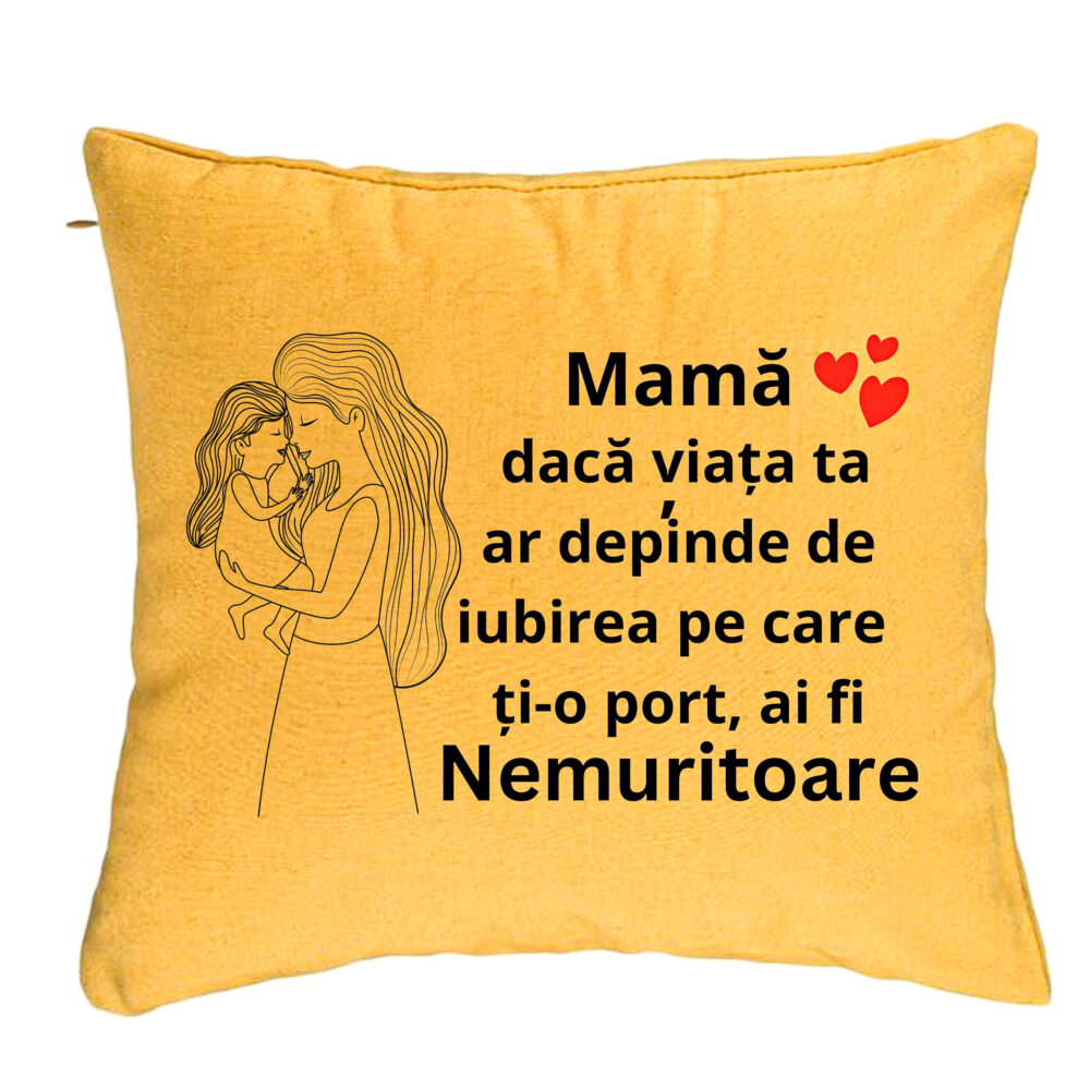 Perna Decorativa, Model pentru Mama 4, 40x40 cm, Galben, Husa Detasabila, Burduf 5 Perna Decorativa