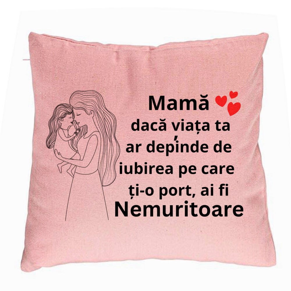 Perna Decorativa, Model pentru Mama 4, 40x40 cm, Roz, Husa Detasabila, Burduf 5 Perna Decorativa