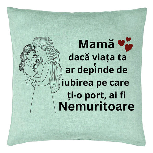 Perna Decorativa, Model pentru Mama 4, 40x40 cm, Verde Menta, Husa Detasabila, Burduf 15 Perna Decorativa