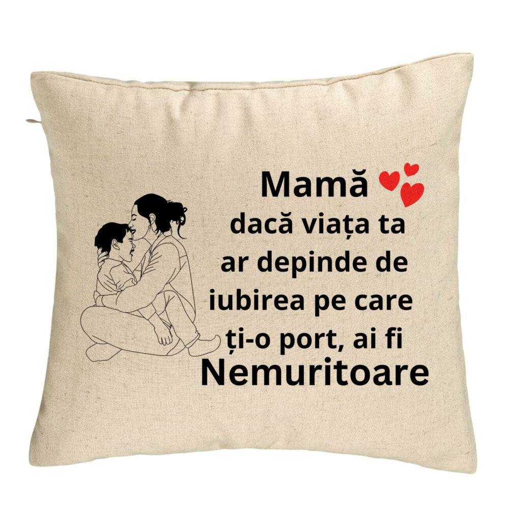 Perna Decorativa, Model pentru Mama 5, 40x40 cm, Bej, Husa Detasabila, Burduf 5 Perna Decorativa