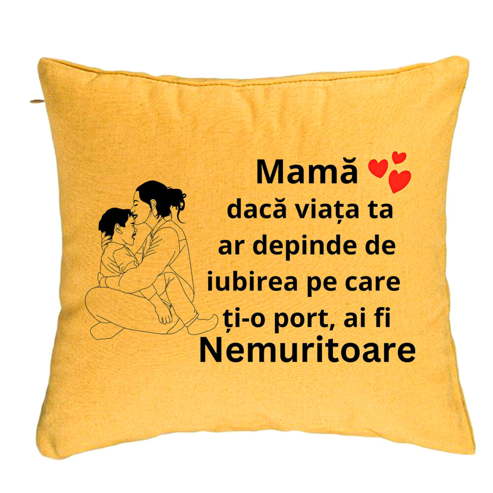 Perna Decorativa, Model pentru Mama 5, 40x40 cm, Galben, Husa Detasabila, Burduf 5 Perna Decorativa