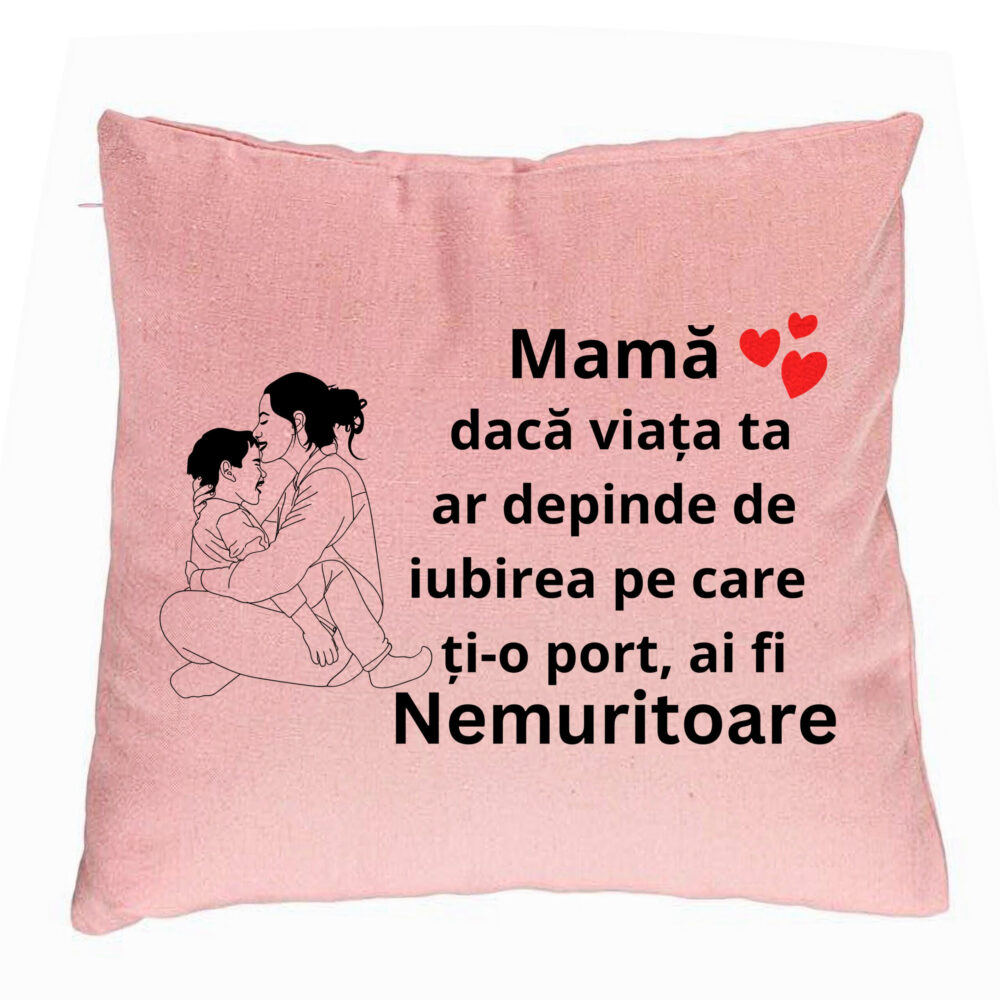 Perna Decorativa, Model pentru Mama 5, 40x40 cm, Roz, Husa Detasabila, Burduf 5 Perna Decorativa