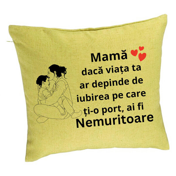 Perna Decorativa, Model pentru Mama 5, 40x40 cm, Verde, Husa Detasabila, Burduf 5 Perna Decorativa