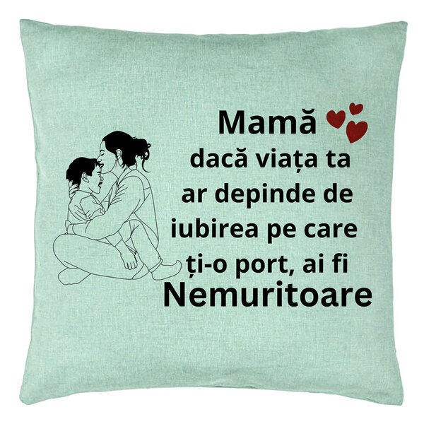 Perna Decorativa, Model pentru Mama 5, 40x40 cm, Verde Menta, Husa Detasabila, Burduf 15 Perna Decorativa