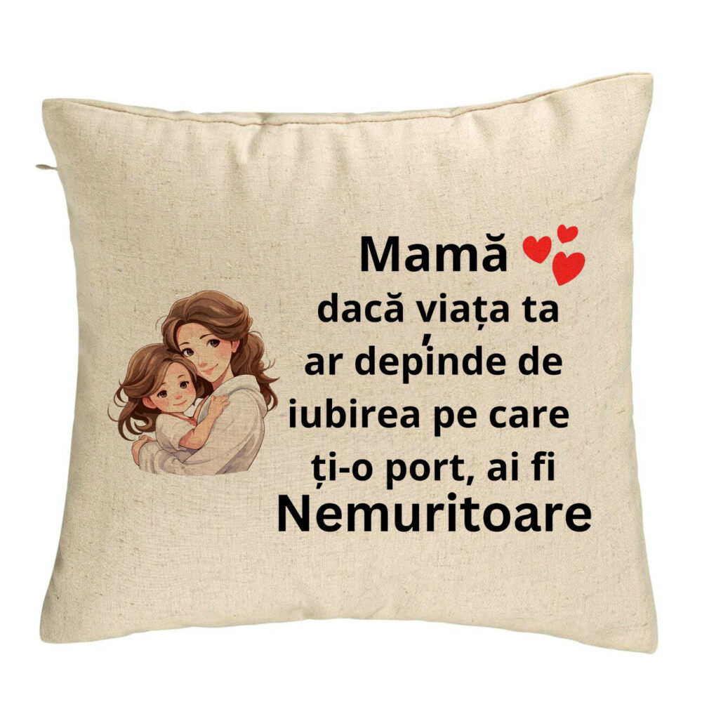 Perna Decorativa, Model pentru Mama 6, 40x40 cm, Bej, Husa Detasabila, Burduf 5 Perna Decorativa
