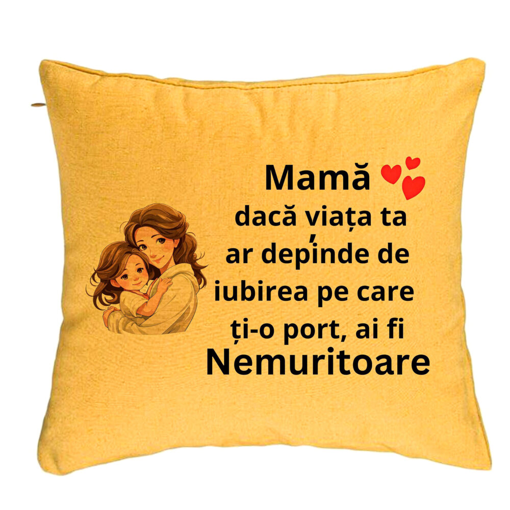 Perna Decorativa, Model pentru Mama 6, 40x40 cm, Galben, Husa Detasabila, Burduf 5 Perna Decorativa