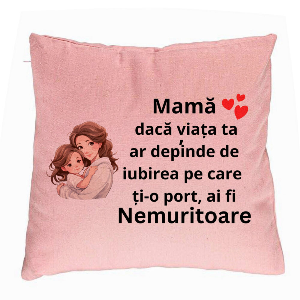 Perna Decorativa, Model pentru Mama 6, 40x40 cm, Roz, Husa Detasabila, Burduf 5 Perna Decorativa
