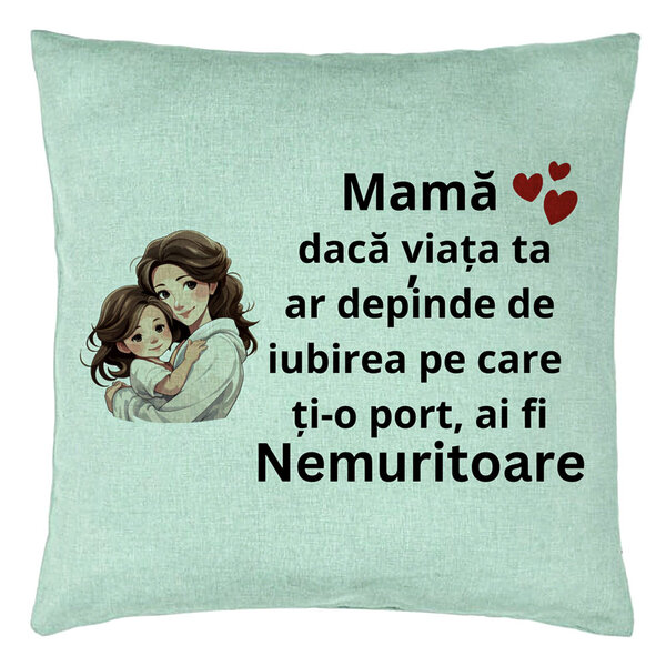 Perna Decorativa, Model pentru Mama 6, 40x40 cm, Verde Menta, Husa Detasabila, Burduf 15 Perna Decorativa