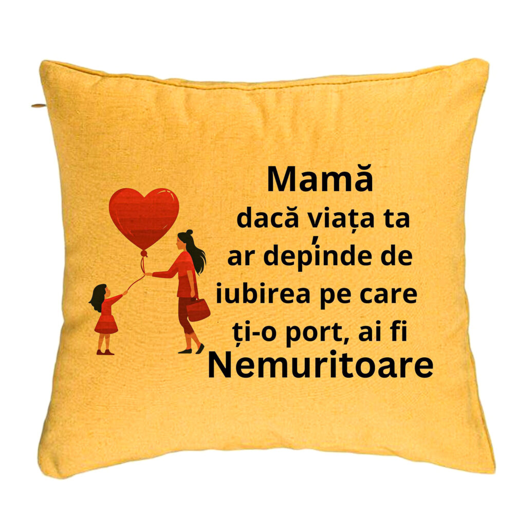 Perna Decorativa, Model pentru Mama 7, 40x40 cm, Galben, Husa Detasabila, Burduf 5 Perna Decorativa