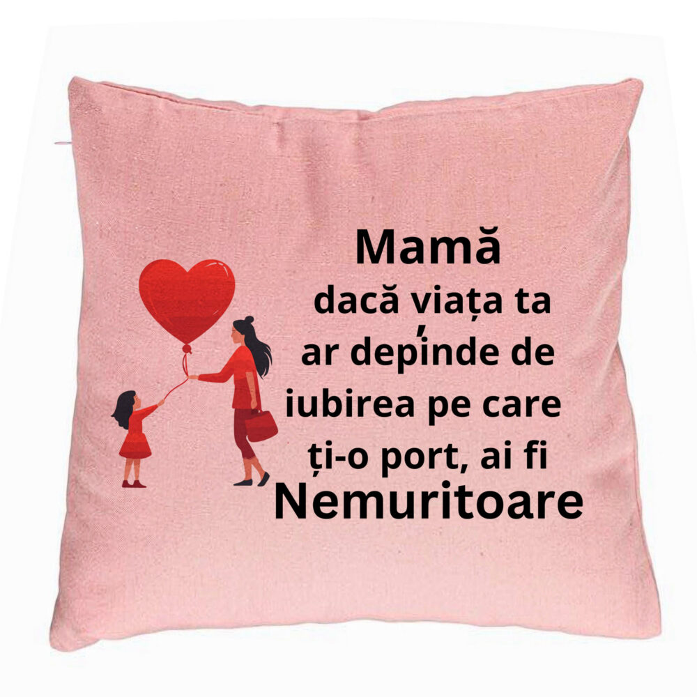 Perna Decorativa, Model pentru Mama 7, 40x40 cm, Roz, Husa Detasabila, Burduf 5 Perna Decorativa
