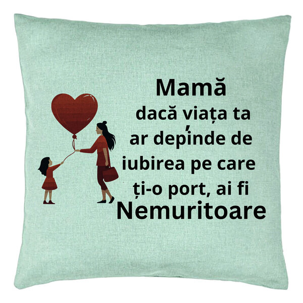 Perna Decorativa, Model pentru Mama 7, 40x40 cm, Verde Menta, Husa Detasabila, Burduf 15 Perna Decorativa