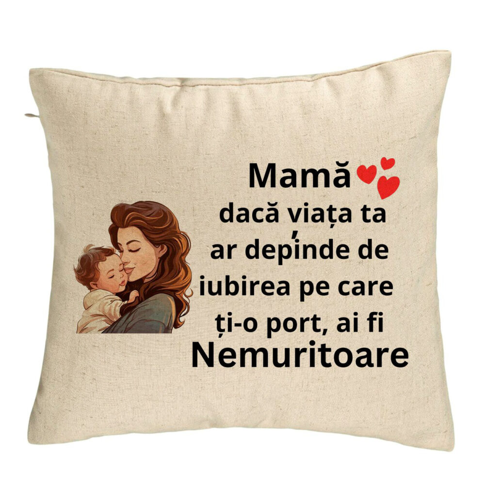 Perna Decorativa, Model pentru Mama 8, 40x40 cm, Bej, Husa Detasabila, Burduf 5 Perna Decorativa