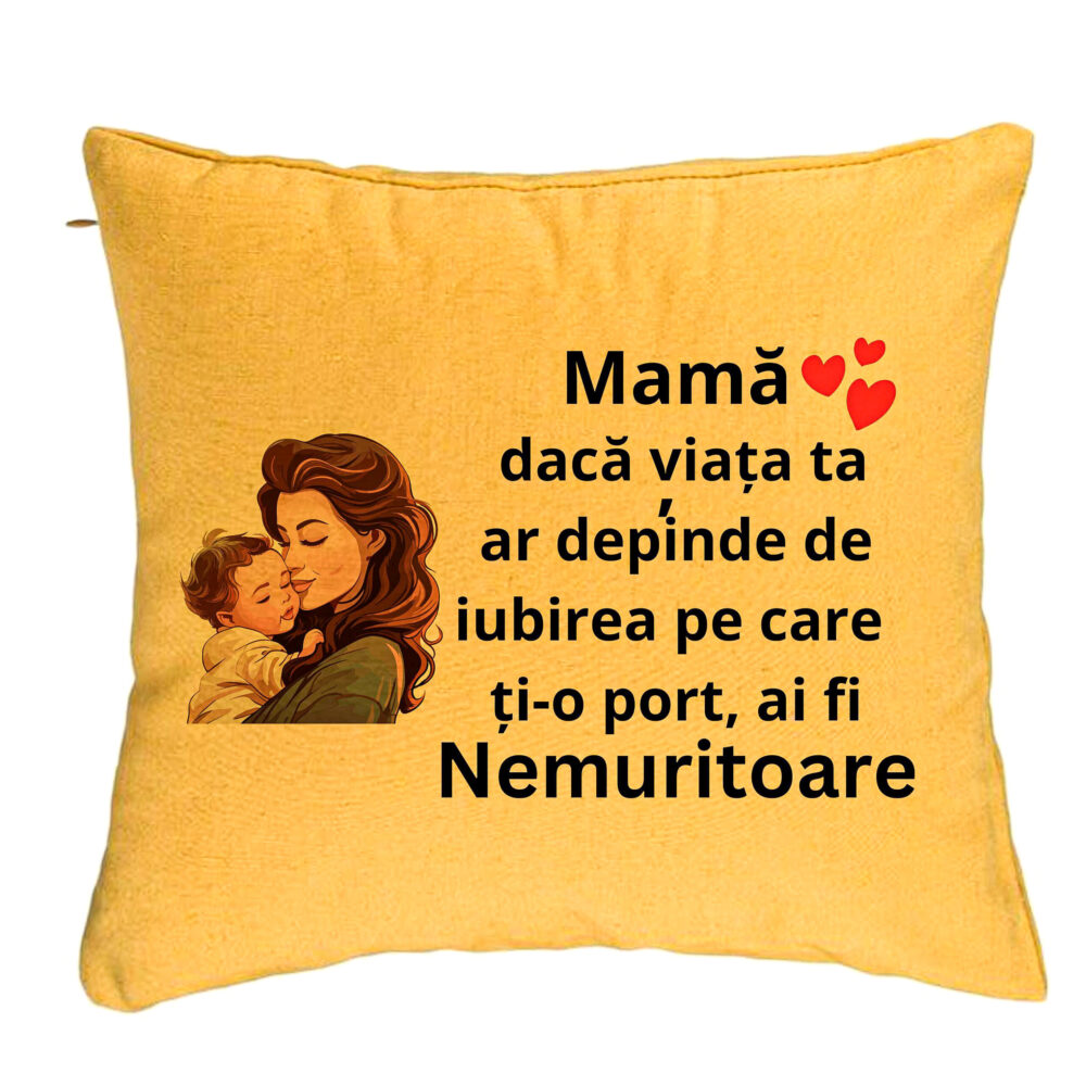Perna Decorativa, Model pentru Mama 8, 40x40 cm, Galben, Husa Detasabila, Burduf 5 Perna Decorativa